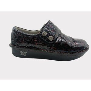 Alegria Womens Deliah Red Winery Floral Leather Slip On Shoes Size 42 EU 11.5